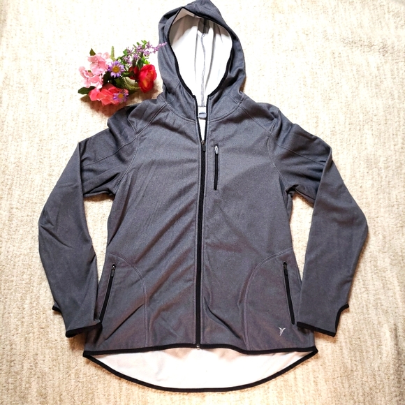 Old Navy Tops - Old Navy grey zip-up soft fleece lined athletic sports runners hoodie